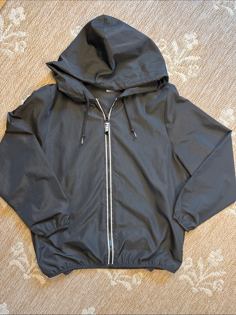 PINK Victoria's Secret  Black Hooded Zip Windbreaker